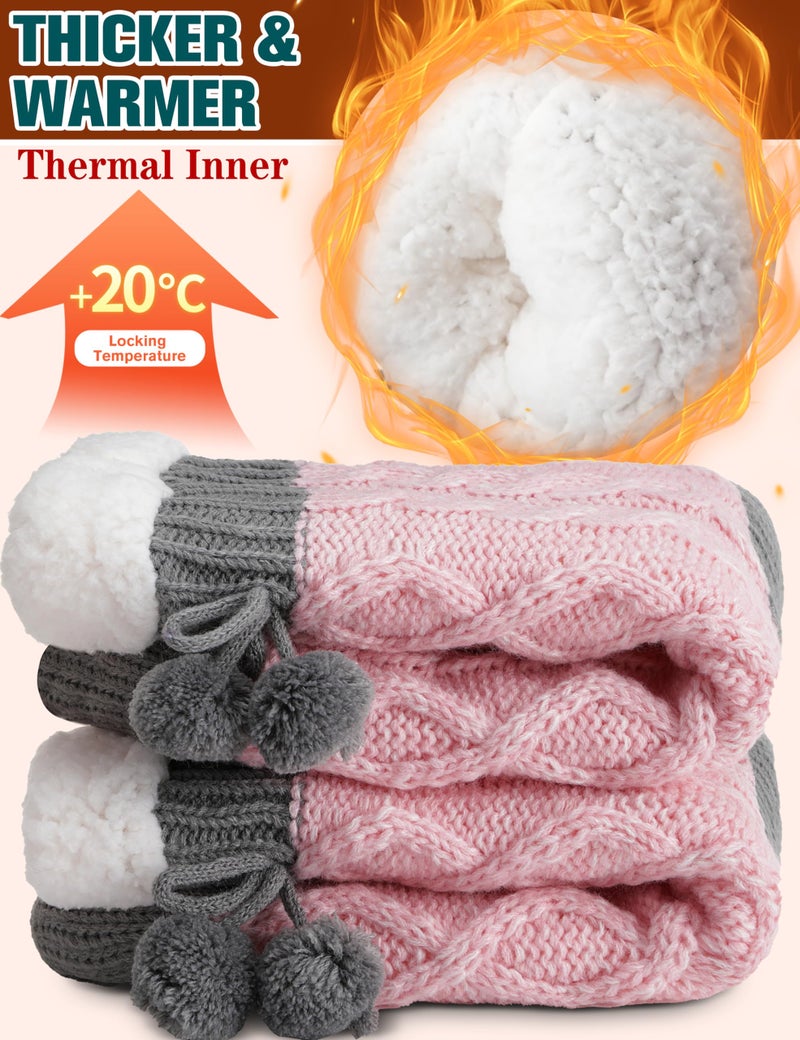 Welwoos Womens Slipper Fuzzy Socks Fluffy Winter Thermal Warm Thick Cozy Plush Non Slip Grips Christmas Socks Stocking Stuffers for Women White Elephant Valentines Mothers Day Gifts for Mom(Grey Pink) - Image 3