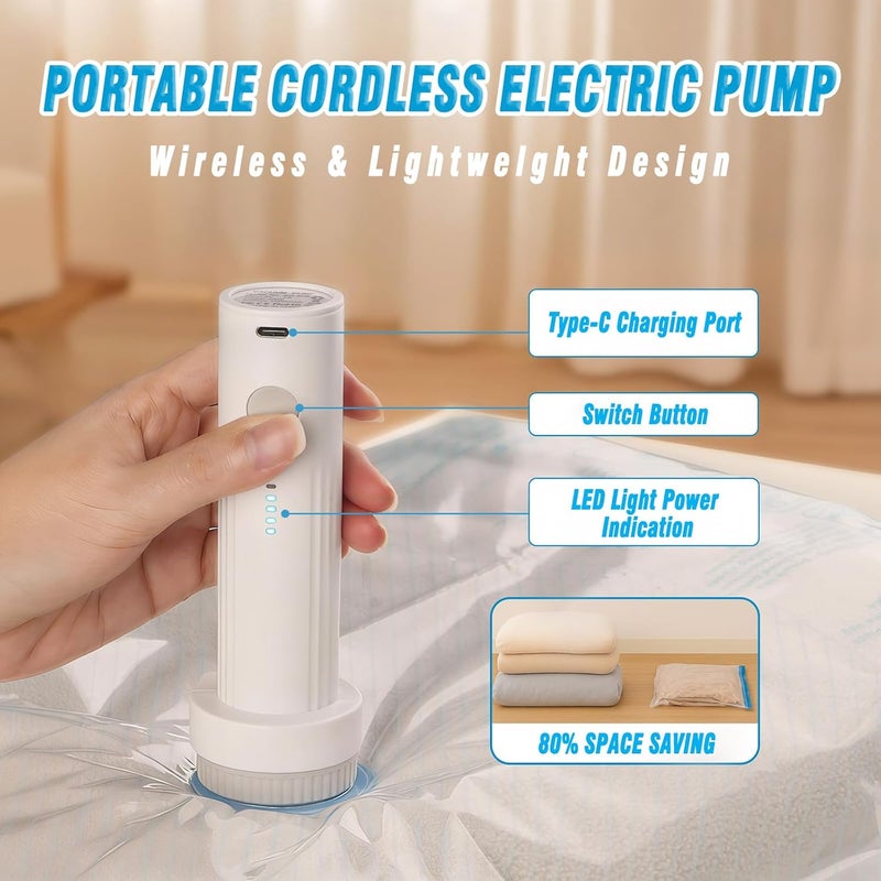 LYAROMIS 6000pa Cordless Electric Vacuum Pump,Fast Discharge The Air,Travel Vacuum Pump For Various Vacuum Sealing Bag,Portable Rechargeable Type-C,For Clothes,Bedding,Travel,Moving (Universal 25mm-35mm Valve) - Image 2