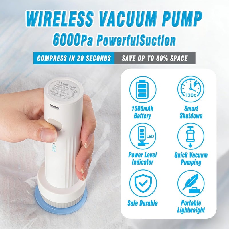 LYAROMIS 6000pa Cordless Electric Vacuum Pump,Fast Discharge The Air,Travel Vacuum Pump For Various Vacuum Sealing Bag,Portable Rechargeable Type-C,For Clothes,Bedding,Travel,Moving (Universal 25mm-35mm Valve) - Image 3