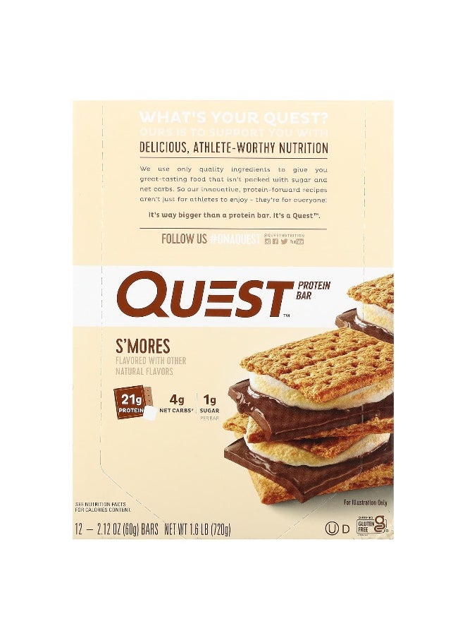 QUEST NUTRITION Quest Nutrition, Protein Bar, S'mores, 12 Bars, 2.12 (60 g) Each  - Image 1