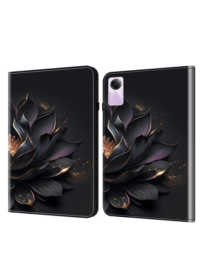 HuHa Case Cover For Xiaomi Redmi Pad SE Crystal Texture Painted Leather Tablet Case Purple Lotus 
