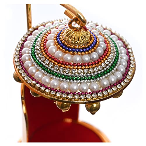 TEJ GIFTS Diamond Studded Metal Umbrella Chhatra for God Idol, Car Dashboard/Office Desk/Table/Home Decor Showpiece, Chatri Aasan for God Murti, Ideal Gift Item for Housewarming (No. 3) - Image 4