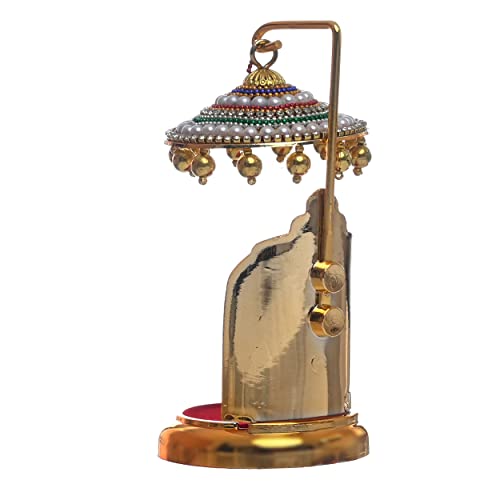 TEJ GIFTS Diamond Studded Metal Umbrella Chhatra for God Idol, Car Dashboard/Office Desk/Table/Home Decor Showpiece, Chatri Aasan for God Murti, Ideal Gift Item for Housewarming (No. 3) - Image 3