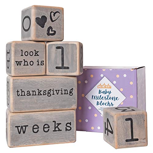 MAINEVENT Rustic Baby Monthly Milestone Blocks, Baby Boy Milestone Blocks, Best Baby Gifts for Baby Showers, Newborn Photography Props, Baby Photo Props, Complete Month Baby Milestone Blocks - Image 1