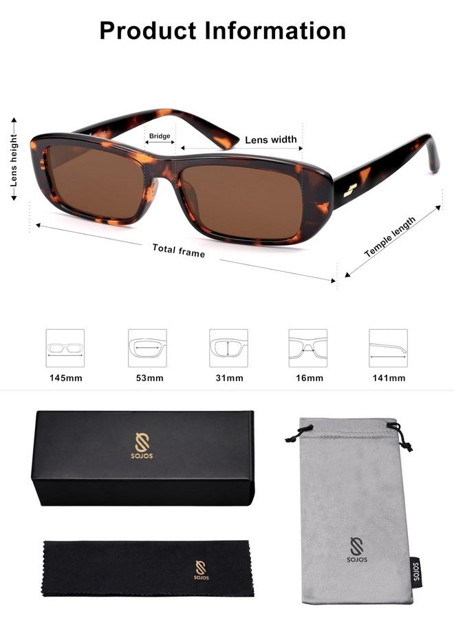 Sojos Retro Rectangle Polarized Sunglasses For Women Men Trendy Narrow Rectangular Frame Sunnies Sj2351, Dark Tortoise Frame/Brown Lens  - Image 5