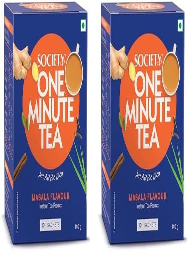 Society One Minute Tea | Masala Flavour | Made with Ginger, Clove, Black Pepper, Cinnamon | Masala Chai | Flavoured Instant Tea | 14g X 10 Sachets (140g) | Pack of 2