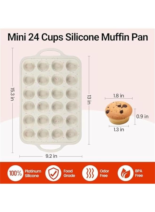 Mini Muffin Pan, Metal Reinforced Frame Mini Cupcake Pans 24 Cups Nonstick Mini Muffin Silicone Molds with Handle for Baking Muffins, Cupcakes, Egg Bites 2 Pack - Image 4