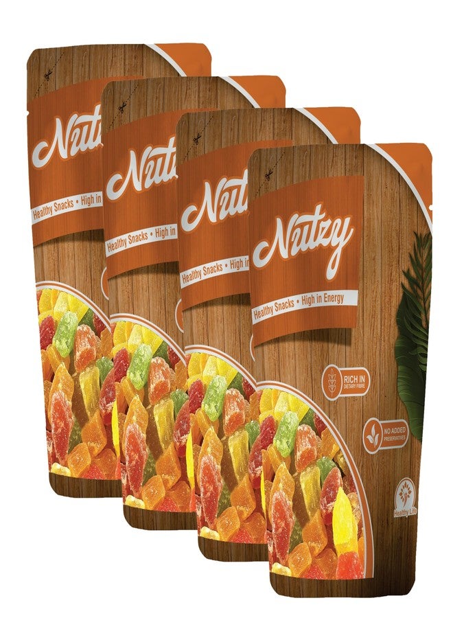 Nutzy Dried Mix Fruits 1000 Grams (250gm X 4) - Sweet, Tasty and Chewy Mixed Texture of Kiwi, Mango, Pineapple, Papaya & More - Rich in Fiber & Antioxidants | No Added Sugar - Energizing Fruit Snack for Hiking Enthusiasts, Learning Kids & Cooking Friendly Moms | Dried Fruit Cocktail | Vegan, Tropical Fruit Medley | Mix Dried Berries - Image 1