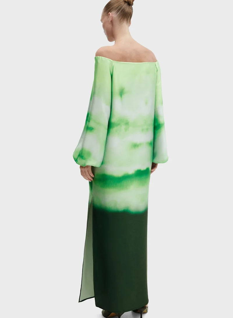 MANGO Bardot Knitted Printed Dress