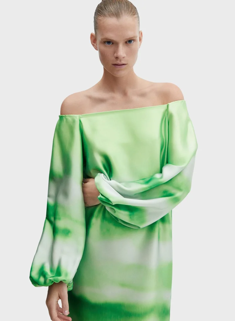 MANGO Bardot Knitted Printed Dress