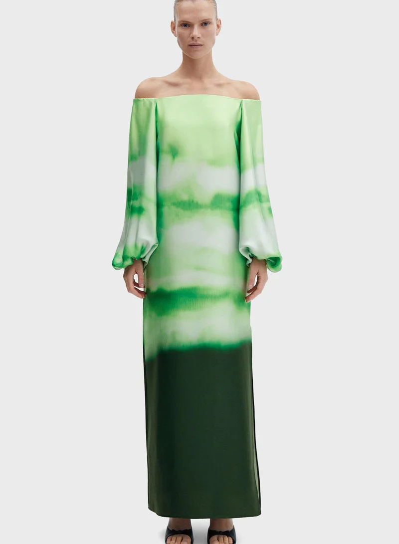 MANGO Bardot Knitted Printed Dress