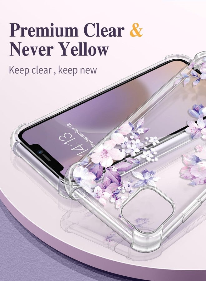 GVIEWIN Compatible with iPhone 11 Case 6.1'' 2019, with Screen Protector+Camera Lens Protector, Non-Yellow Flower Clear Soft TPU Slim Bumper Shockproof Protective Phone Cover, Foliolosa/Purple - Image 3