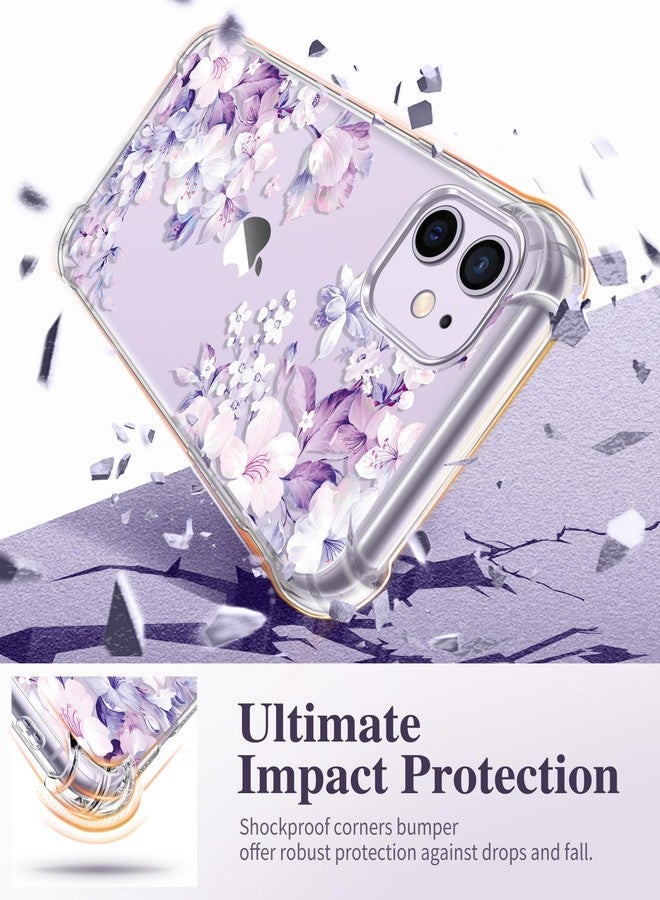 GVIEWIN Compatible with iPhone 11 Case 6.1'' 2019, with Screen Protector+Camera Lens Protector, Non-Yellow Flower Clear Soft TPU Slim Bumper Shockproof Protective Phone Cover, Foliolosa/Purple - Image 4