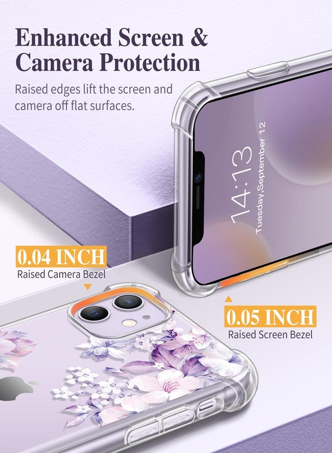 GVIEWIN Compatible with iPhone 11 Case 6.1'' 2019, with Screen Protector+Camera Lens Protector, Non-Yellow Flower Clear Soft TPU Slim Bumper Shockproof Protective Phone Cover, Foliolosa/Purple - Image 5
