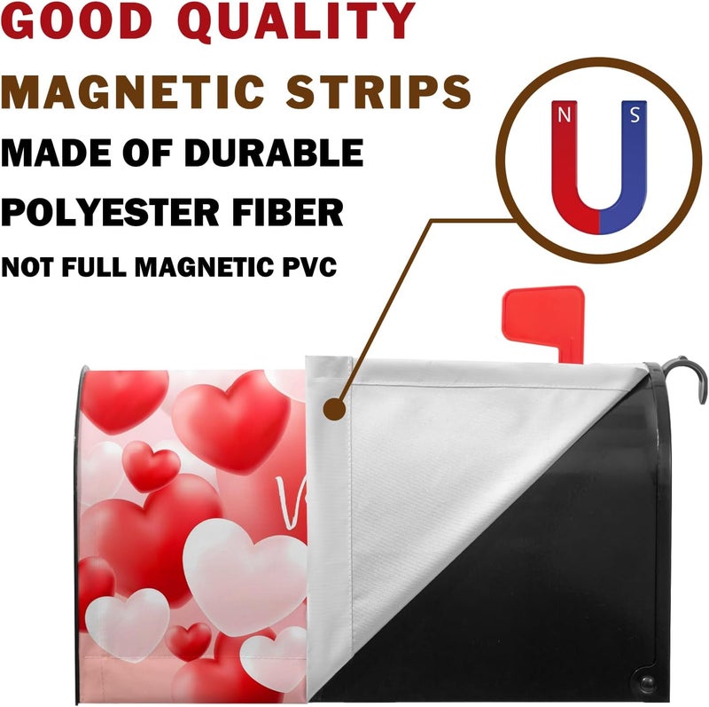 Farg Valentine Mailbox Covers Magnetic Valentine‘s Day Mail Box Cover Valentines Heart Love Post Letter Box Wrap for Garden 21x18 in Mailbox Wraps for Yard Home Decor - Image 5