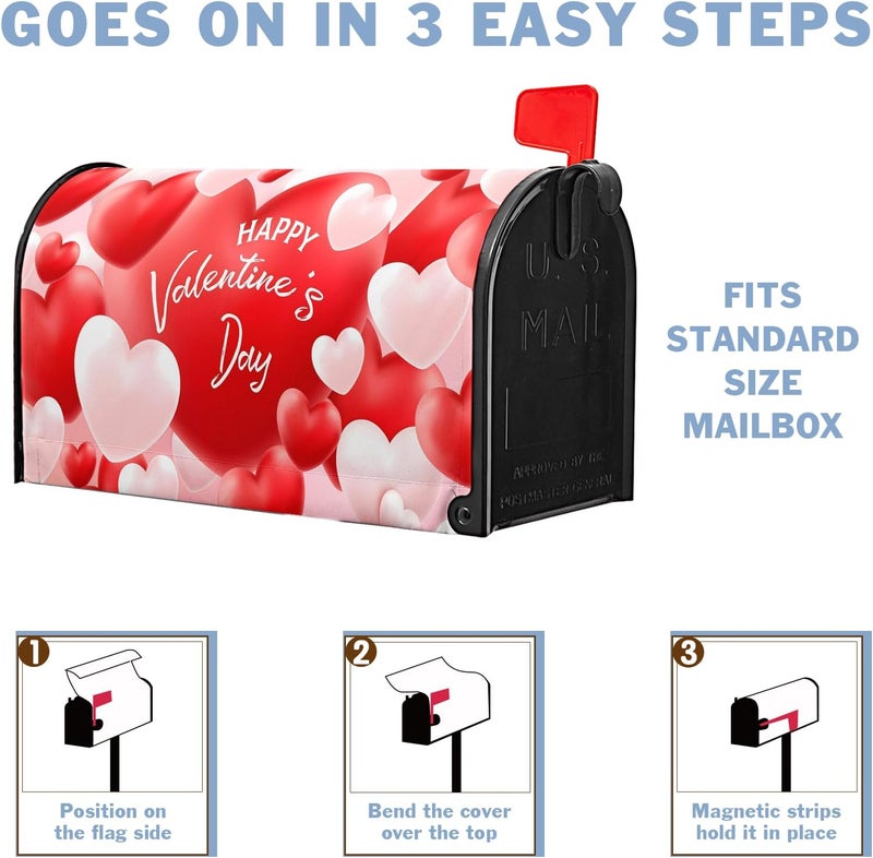 Farg Valentine Mailbox Covers Magnetic Valentine‘s Day Mail Box Cover Valentines Heart Love Post Letter Box Wrap for Garden 21x18 in Mailbox Wraps for Yard Home Decor - Image 3