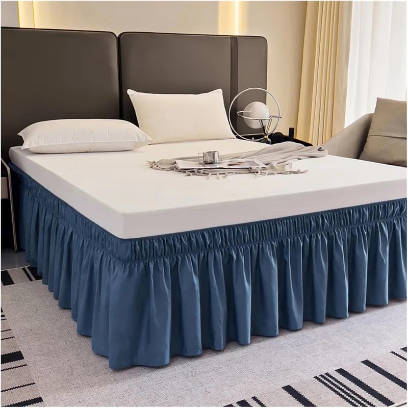 Wrap Around Ruffle Bed Skirt for Full Size Beds with 40 Cm Drop Pleated Bedskirt(Bentley Blue,200x200x40cm (LxWxD)) - Image 1