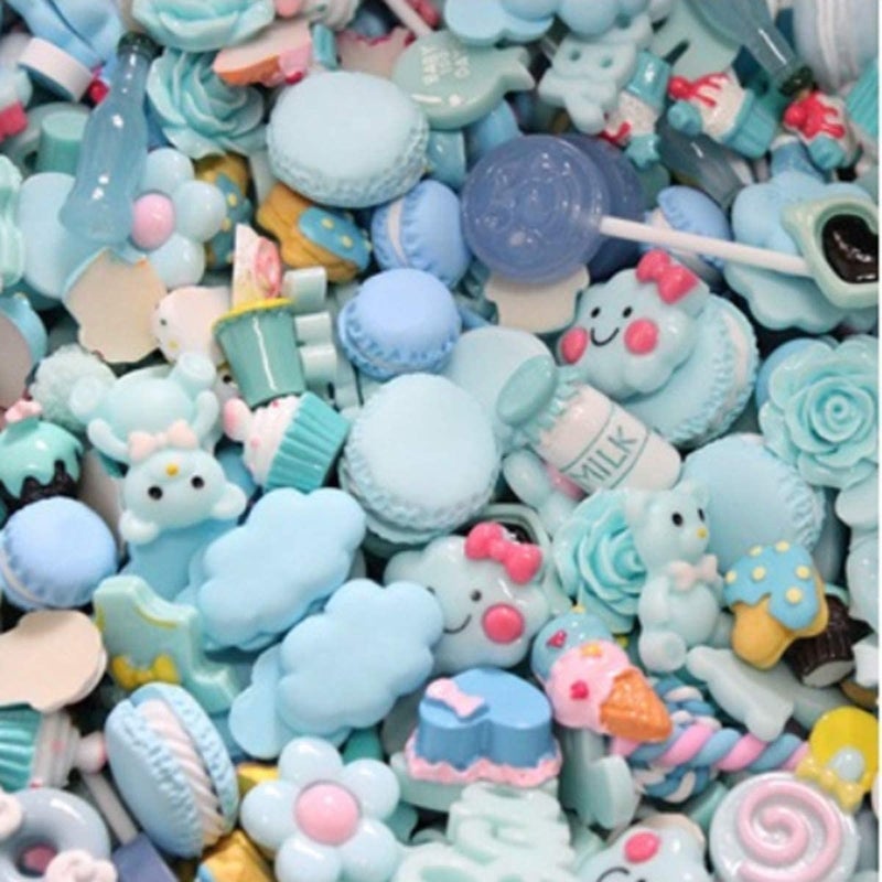 Halloluck 50 Pcs Cute Slime Charms Easter DIY Craft Making Resin Jewery Making Kit Resin Flatback Slime Beads Making Supplies for DIY Scrapbooking Crafts Sky Blue