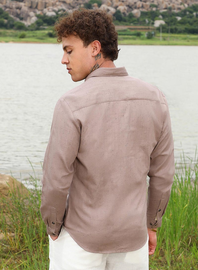 Campus Sutra Campus Sutra Men's Peanut Brown Heathered Utility Shirt For Casual Wear | Spread Collar | Long Sleeve | Button Closure | Shirt Crafted With Comfort Fit For Everyday Wear  - Image 5