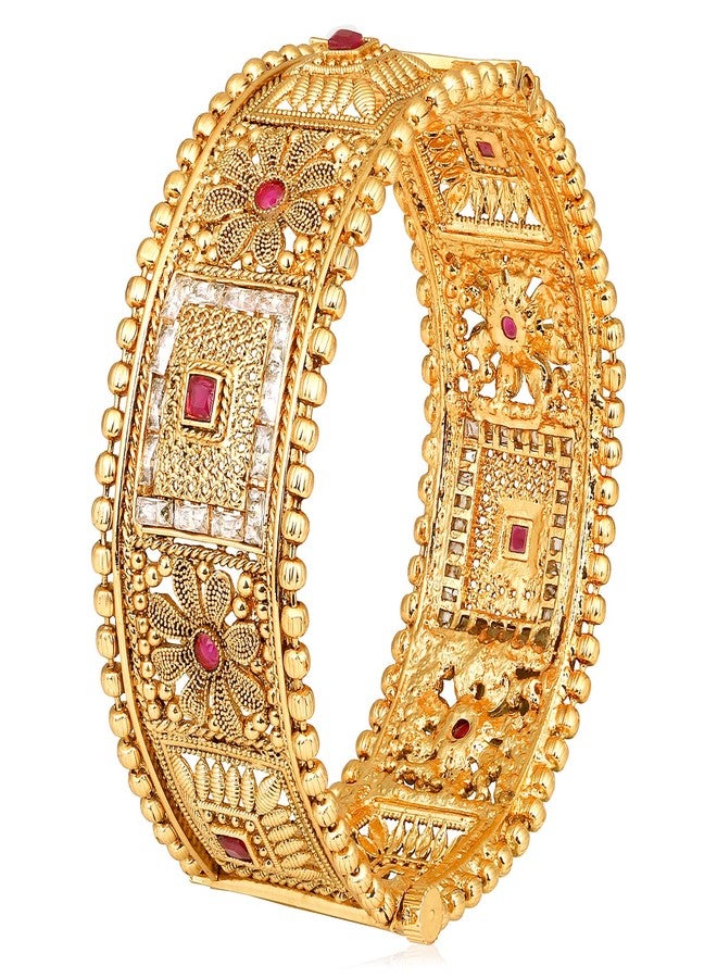 Peora Gold Plated Synthetic Stone Studded Thick Single Piece Openable Bangle Kada Traditional Jewellery for Women (Size - 2.4 inch) - Image 1
