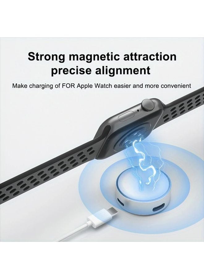 White Magnetic Charger For Apple Watch 1 9 Ultra Type C Dual Port USB Powered - Image 4