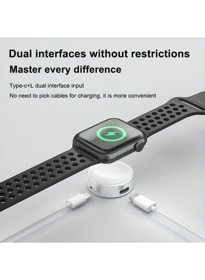 White Magnetic Charger For Apple Watch 1 9 Ultra Type C Dual Port USB Powered - Image 3