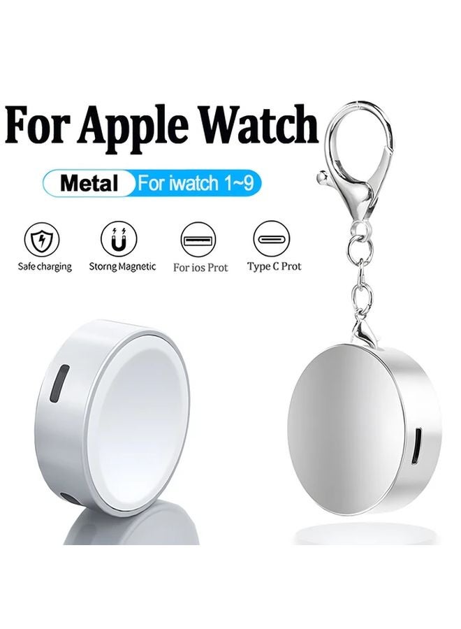 White Magnetic Charger For Apple Watch 1 9 Ultra Type C Dual Port USB Powered - Image 1