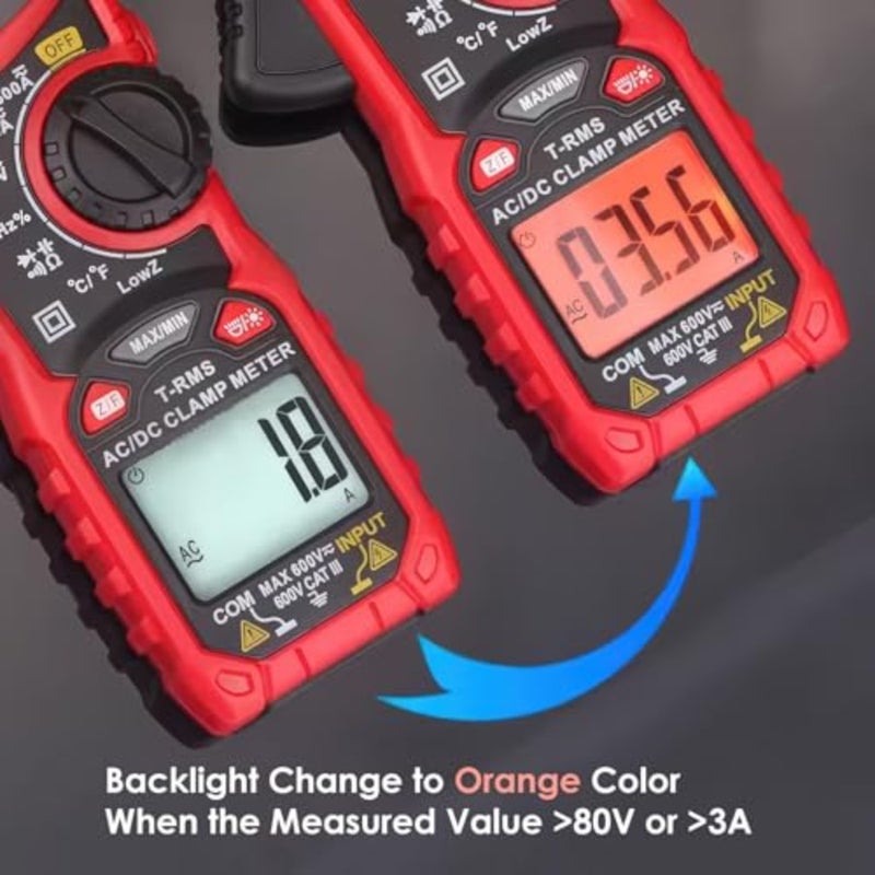 AC/DC Digital Clamp Meter T-RMS 6000 Counts, Multimeter Voltage Tester Auto-ranging, NCV AC DC Current Voltage Resistance Capacitance Frequency Diode Temperature Measure Tester HT206D - Image 4