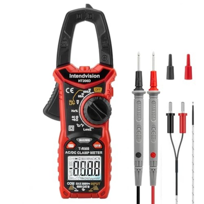 AC/DC Digital Clamp Meter T-RMS 6000 Counts, Multimeter Voltage Tester Auto-ranging, NCV AC DC Current Voltage Resistance Capacitance Frequency Diode Temperature Measure Tester HT206D - Image 1