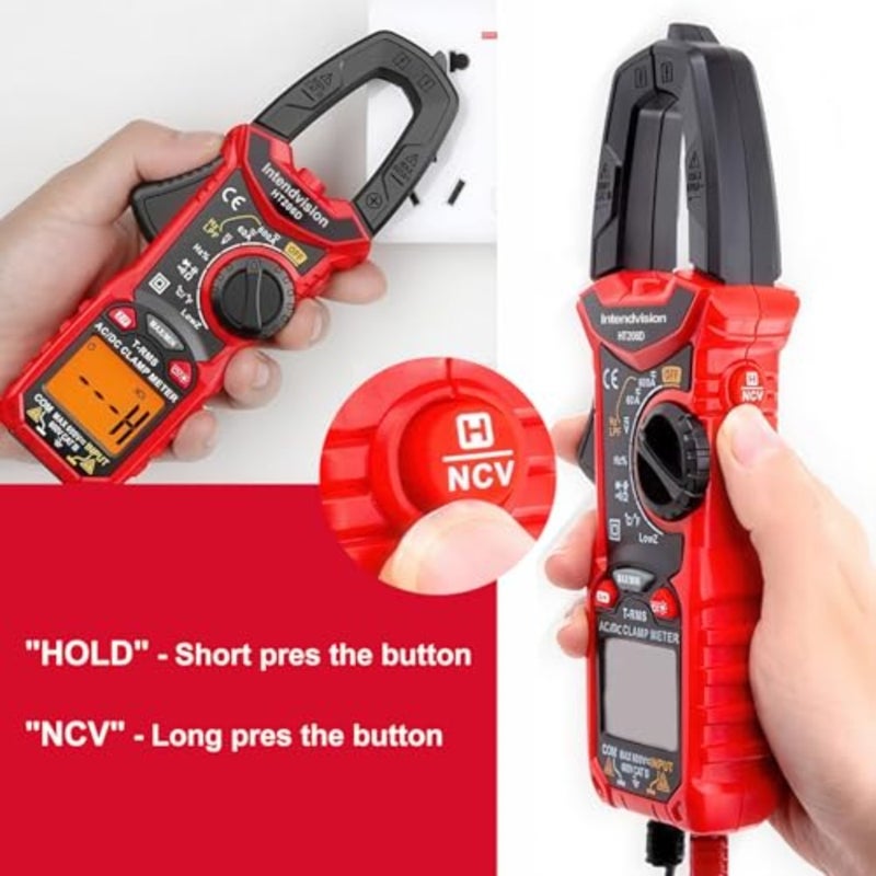 AC/DC Digital Clamp Meter T-RMS 6000 Counts, Multimeter Voltage Tester Auto-ranging, NCV AC DC Current Voltage Resistance Capacitance Frequency Diode Temperature Measure Tester HT206D - Image 3