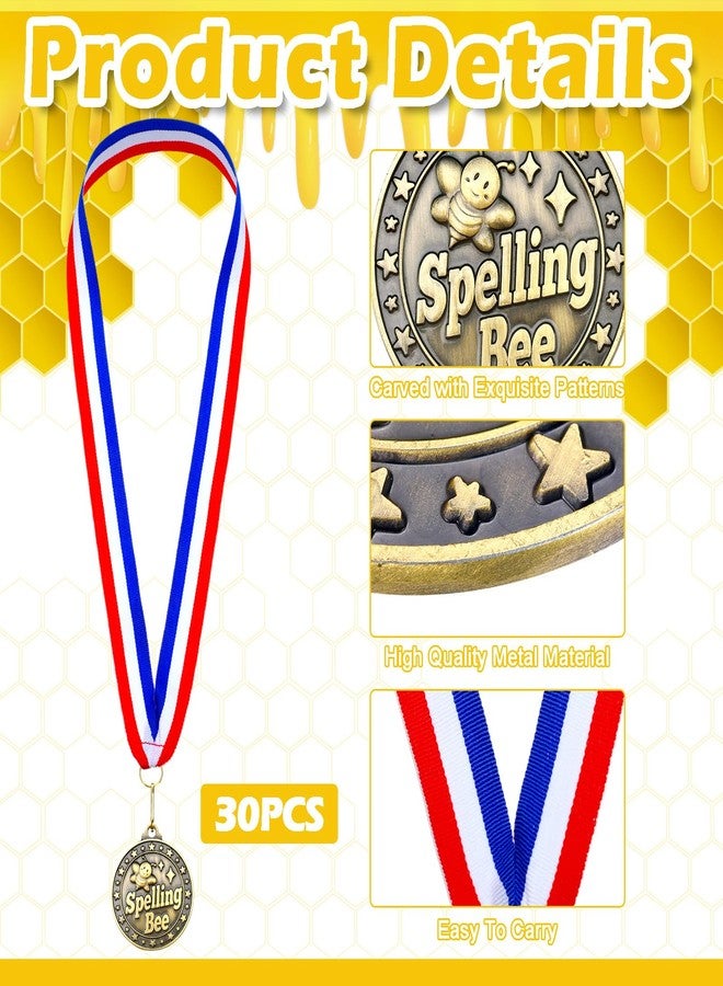 Quelay 30 Pcs 2'' Award Medals Bulk Gold Winner Medals with Neck Ribbons Metal Trophy Award Prize Gift for Tournaments, Competitions, Party, Kids and Adults (Spelling Bee) - Image 3