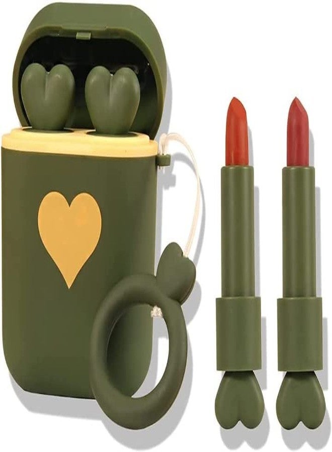 VBA Headphones Love Icon Double Tube Non-stick Cup Long Lasting Waterproof Matte Lipstick 2Pc/Set Moisturizing lip stain Earphone Lipstick Dual-color (Tomato red & Caramel red) - Image 1