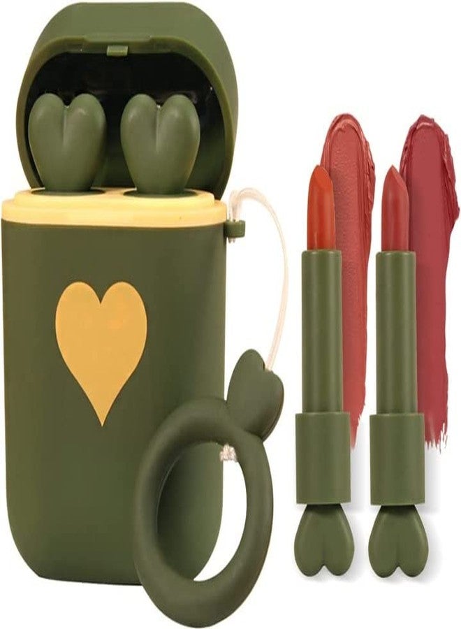 VBA Headphones Love Icon Double Tube Non-stick Cup Long Lasting Waterproof Matte Lipstick 2Pc/Set Moisturizing lip stain Earphone Lipstick Dual-color (Tomato red & Caramel red) - Image 2