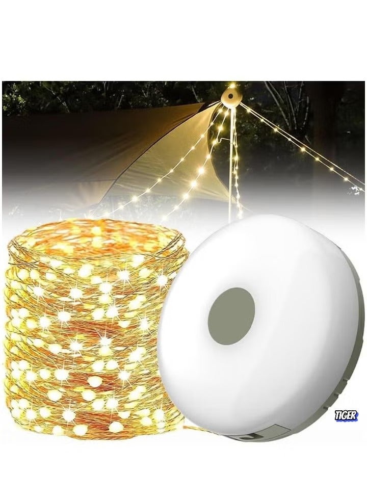 TIGER Camping String Lights, 10M Outdoor Waterproof Portable Stowable LED Lights with 5 Lighting Modes, USB Rechargeable, Warmyard Lights for Camping, RV, Hiking, Energy Class A  - Image 1