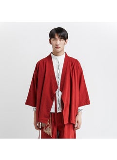 Generic Mens Loose Hanfu Set Retro Tang Jacket Red one-piece top 