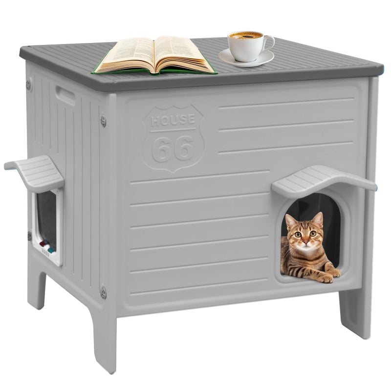 Rockever Insulated Outdoor Cat House, Waterproof Cat House for Outdoor Cats with Escape Door, Plastic Feral Cat House Outdoor Indoor, Spacious and Clean Easily (Grey,M) - Image 1