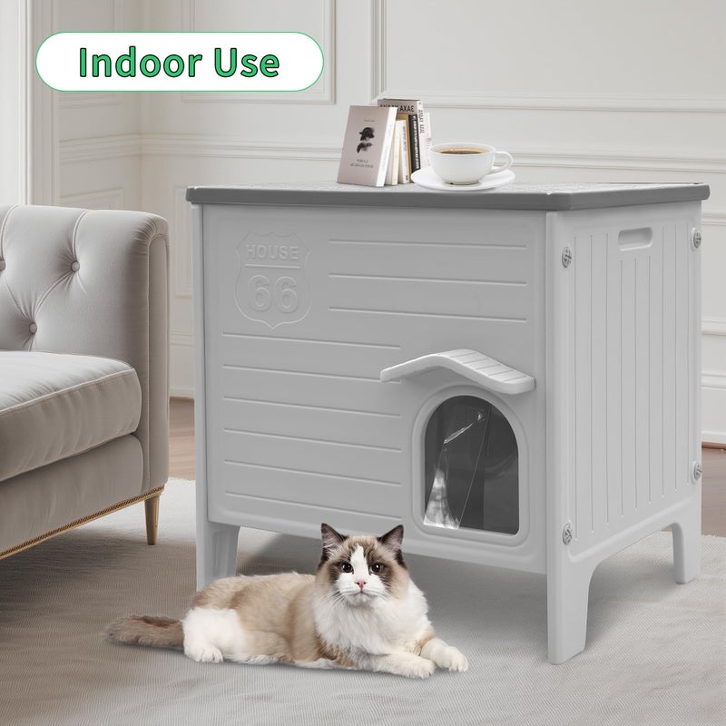Rockever Insulated Outdoor Cat House, Waterproof Cat House for Outdoor Cats with Escape Door, Plastic Feral Cat House Outdoor Indoor, Spacious and Clean Easily (Grey,M) - Image 5