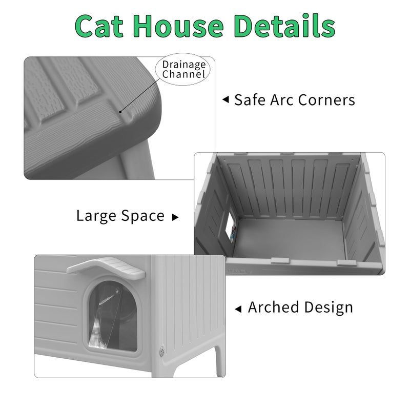 Rockever Insulated Outdoor Cat House, Waterproof Cat House for Outdoor Cats with Escape Door, Plastic Feral Cat House Outdoor Indoor, Spacious and Clean Easily (Grey,M) - Image 4