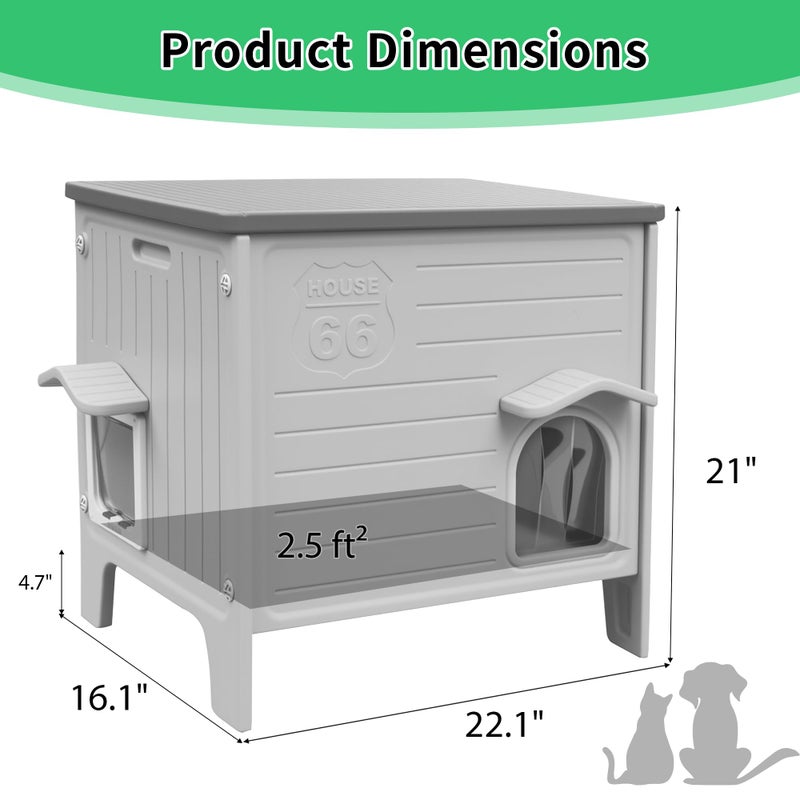 Rockever Insulated Outdoor Cat House, Waterproof Cat House for Outdoor Cats with Escape Door, Plastic Feral Cat House Outdoor Indoor, Spacious and Clean Easily (Grey,M) - Image 2