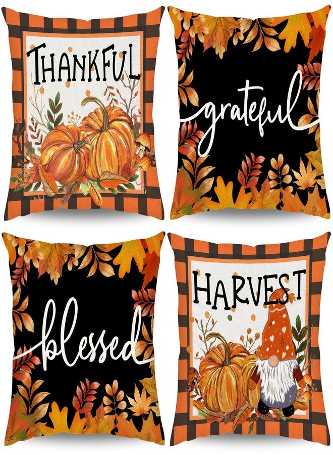AKIT Fall Pillow Covers 18x18 Set of 4 Buffalo Plaid Pumpkin Gnome Thanksgiving Throw Pillow Covers Fall Decorations for Home Outdoor Farmhouse Pillow Cases for Couch Sofa Bed - Image 1