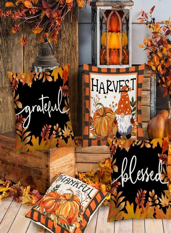 AKIT Fall Pillow Covers 18x18 Set of 4 Buffalo Plaid Pumpkin Gnome Thanksgiving Throw Pillow Covers Fall Decorations for Home Outdoor Farmhouse Pillow Cases for Couch Sofa Bed - Image 3