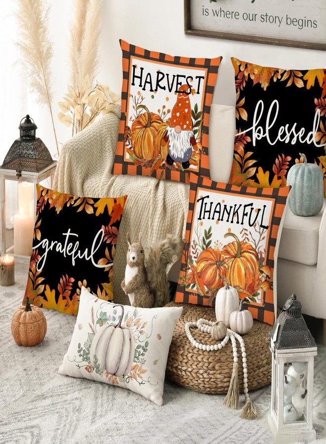 AKIT Fall Pillow Covers 18x18 Set of 4 Buffalo Plaid Pumpkin Gnome Thanksgiving Throw Pillow Covers Fall Decorations for Home Outdoor Farmhouse Pillow Cases for Couch Sofa Bed - Image 2