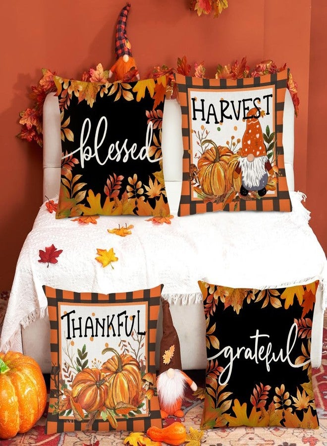 AKIT Fall Pillow Covers 18x18 Set of 4 Buffalo Plaid Pumpkin Gnome Thanksgiving Throw Pillow Covers Fall Decorations for Home Outdoor Farmhouse Pillow Cases for Couch Sofa Bed - Image 5