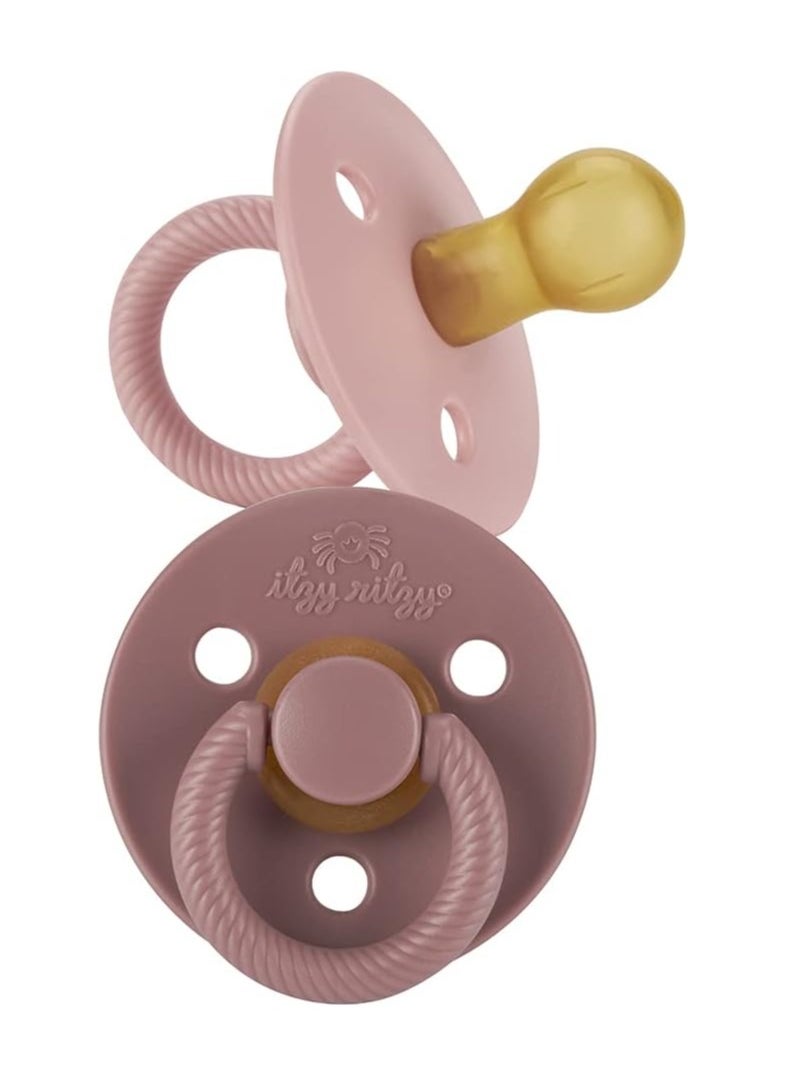 Itzy Ritzy Itzy Ritzy Natural Rubber Pacifiers, Set of 2 – Natural Rubber Newborn Pacifiers with Cherry-Shaped & Large Air Holes for Added Safety; Set of 2 in Blossom & Rosewood, Ages 0 – 6 Months 