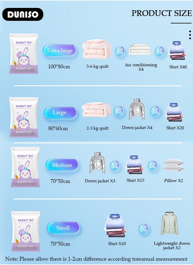 DUNISO - Combo Vacuum Storage Bag with Electric Pump, 4 Pack(1Jumbo + 1 Large + 1Medium + 1 Small) of Reusable Compression Bags, Double Zip Seal Special-Grip Clip,Travel Vacuum Sealer Bags, Rapid Vacuum for Clothes, Mattress, Blanket, Pillows Compression and Travelling - Image 1