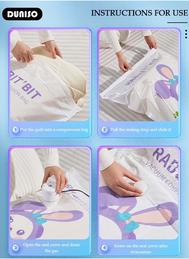 DUNISO - Combo Vacuum Storage Bag with Electric Pump, 4 Pack(1Jumbo + 1 Large + 1Medium + 1 Small) of Reusable Compression Bags, Double Zip Seal Special-Grip Clip,Travel Vacuum Sealer Bags, Rapid Vacuum for Clothes, Mattress, Blanket, Pillows Compression and Travelling - Image 1