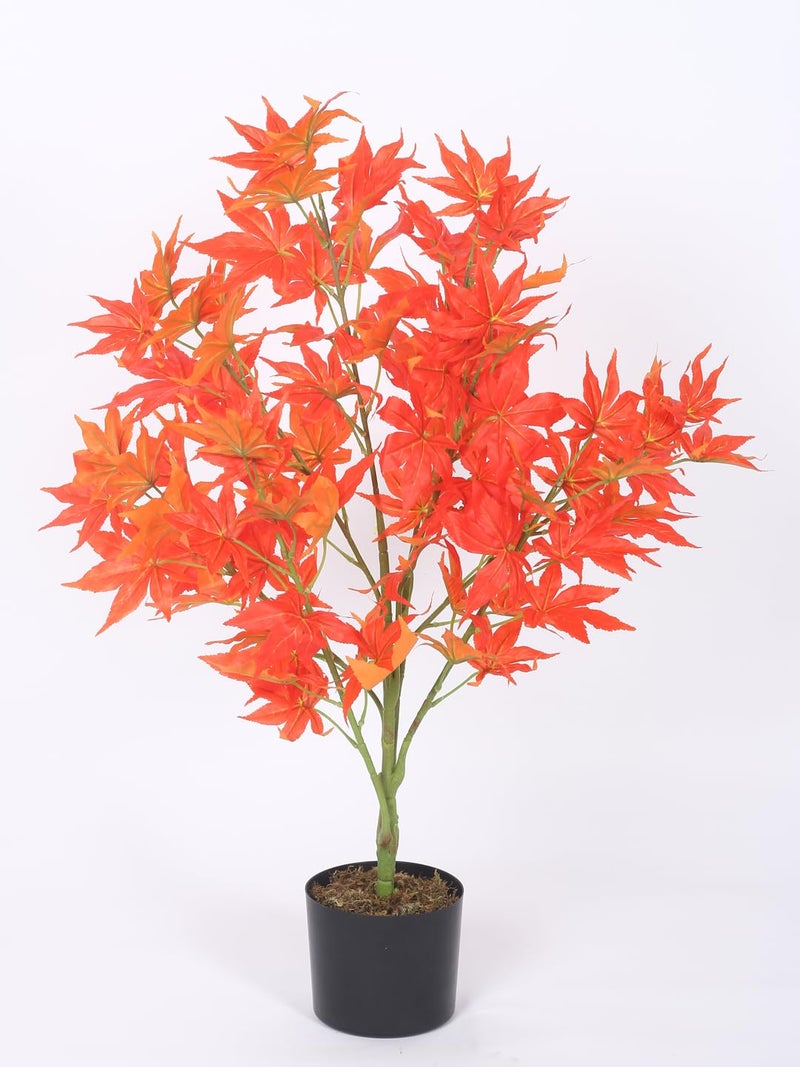 Home Bloom Home Bloom Artificial Real Touch Japanese Maple Faux Plant for Indoor Home Dcor with Pot 80 cm Tall Orange with Pot  - Image 1