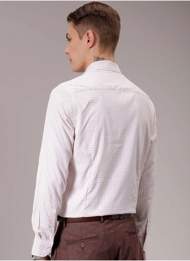 The Indian Garage Co Men Slim Fit Ditsy Printed Full Sleeves Cutaway Collar Formal Shirt