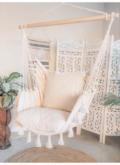 Antikiano Macrame handmade hammock | Outdoor garden furniture | Cotton hammock | Beige handcrafted hammock | Outdoor summer | High quality 200x150 cm hammock  - Image 2