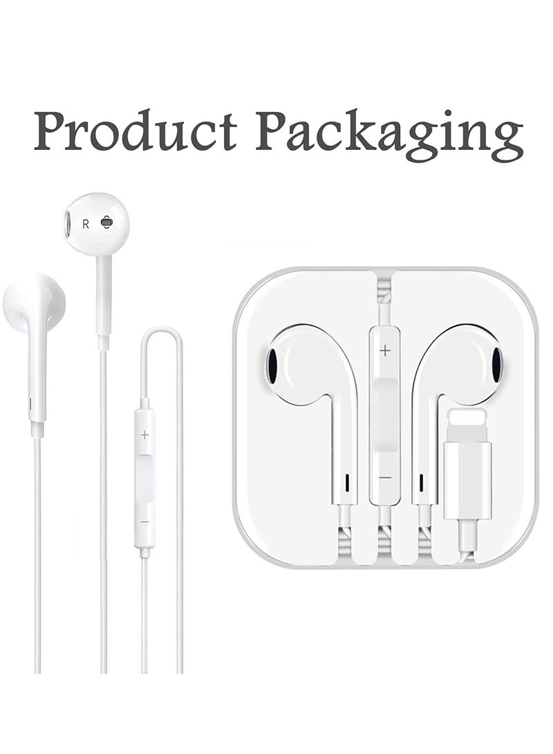 Wired Earbuds with Lightning Connector – In-Ear Stereo Headphones with Built-in Microphone & Volume Control, Compatible with All iOS Devices, Noise-Isolating Wired Headset for Phone & Tablet Use